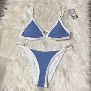 NWT Swimall Blue And White Ribbed Brazilian Sporty 2 Piece Bikini Swim Set M